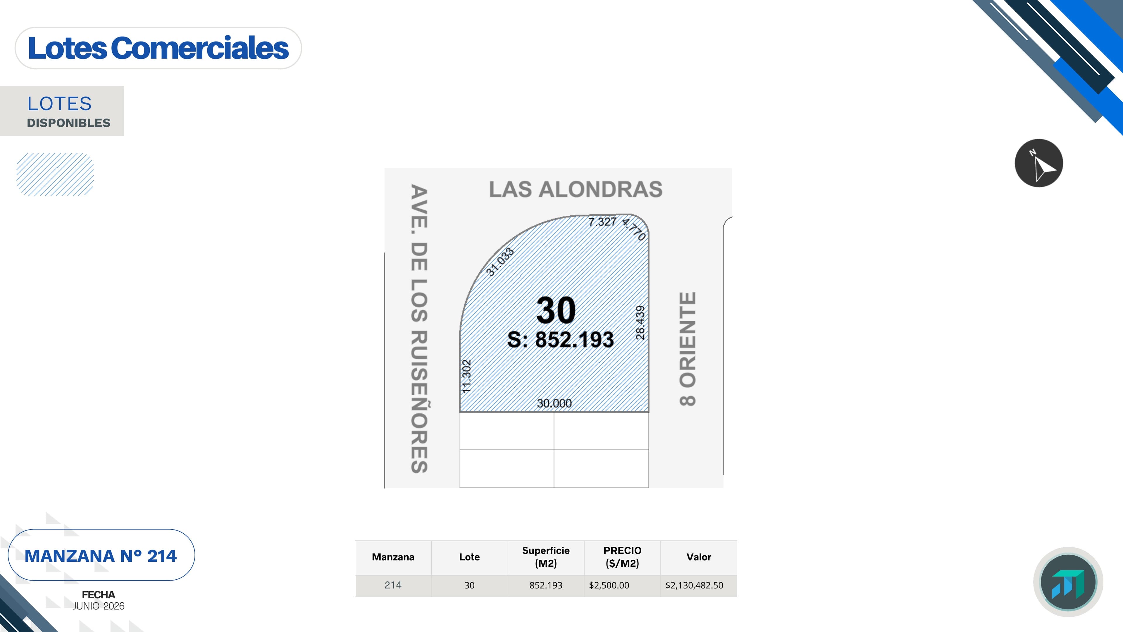 Plano del lote de la Manzana 214 de Villas del Carrizalejo